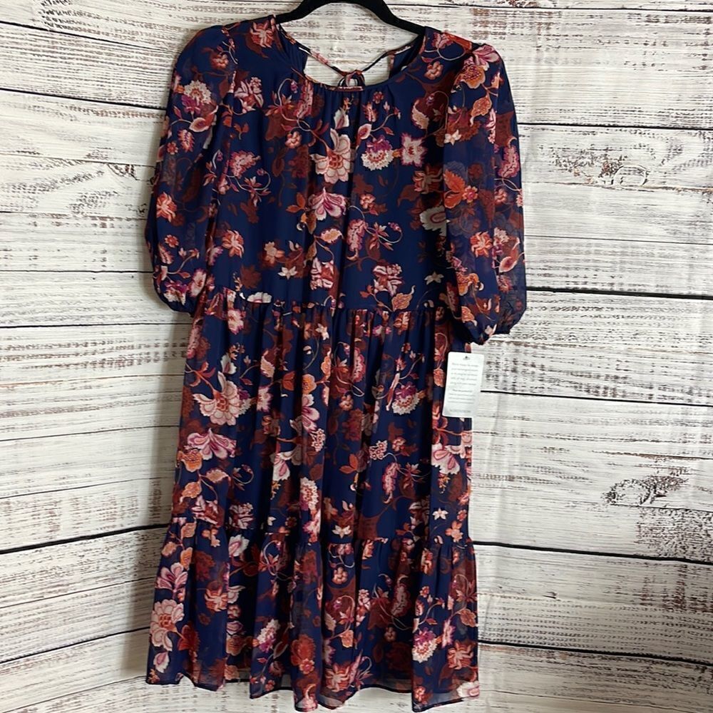 Eliza J Dress Womens Size 4 floral print chiffon Mini Back Tie Boho Cottagecore